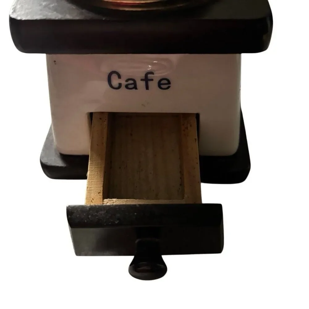 Vintage Small Wood & Porcelain Coffee Grinder -Handle Missing-